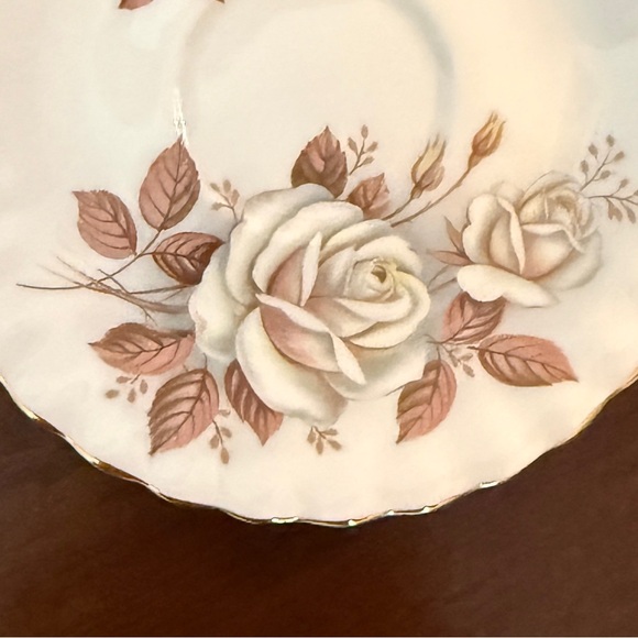 💰Vintage Richmond Bone China Teacup & Saucer Retro 1970’s White Rose Brown Leaf. - Picture 4 of 11